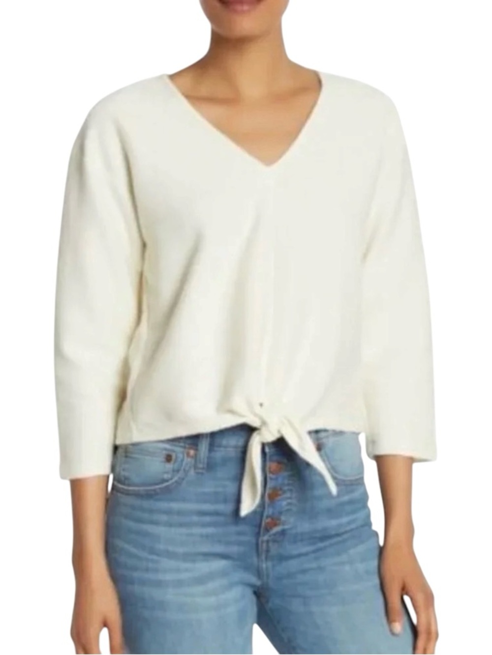 Madewell Texture & Thread Tie Front Top Off-White Ribbed Cropped Women’s Medium